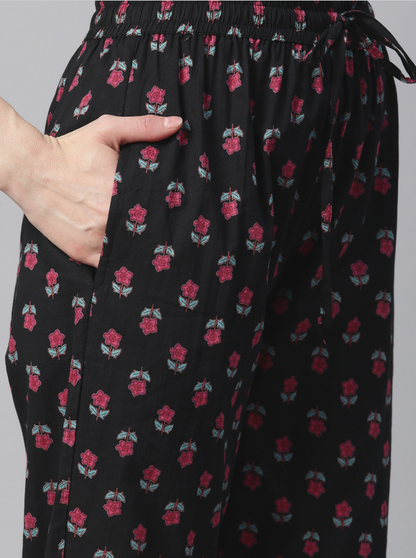 Women's Print & Embroidered Straight Cotton Pink Stitched Kurta Pant With Dupatta