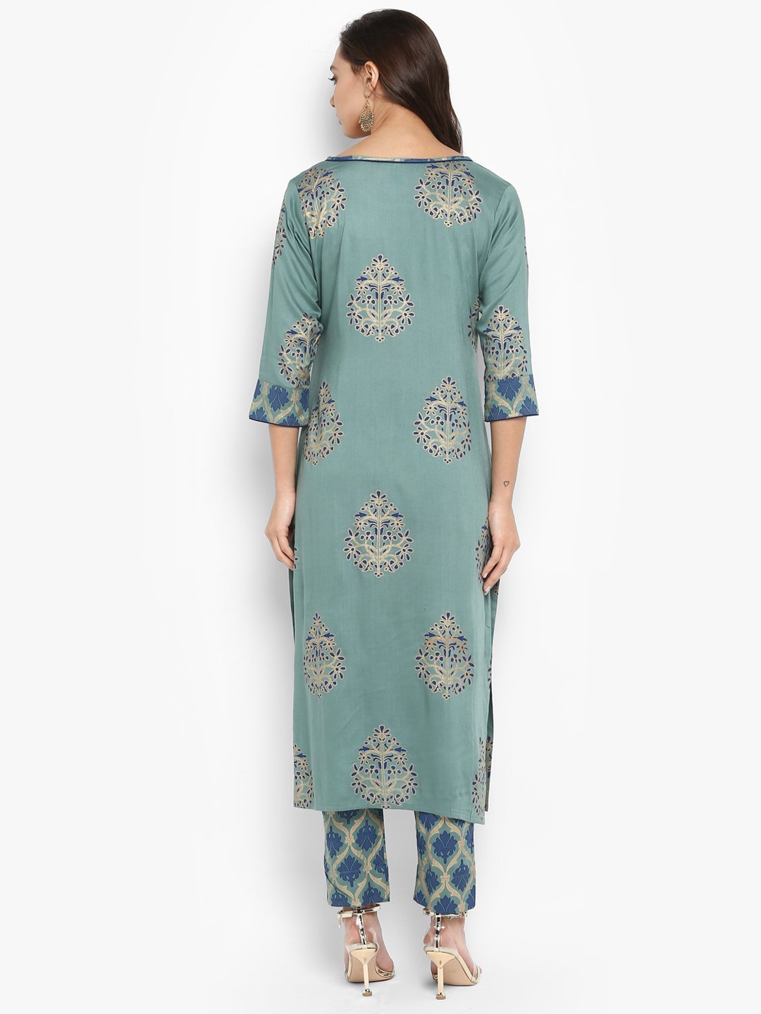 Women's Turquoise Green Rayon Kurta With Pa