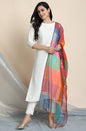 Women's Off-White Poly Silk Kurta With Pant And Dupat