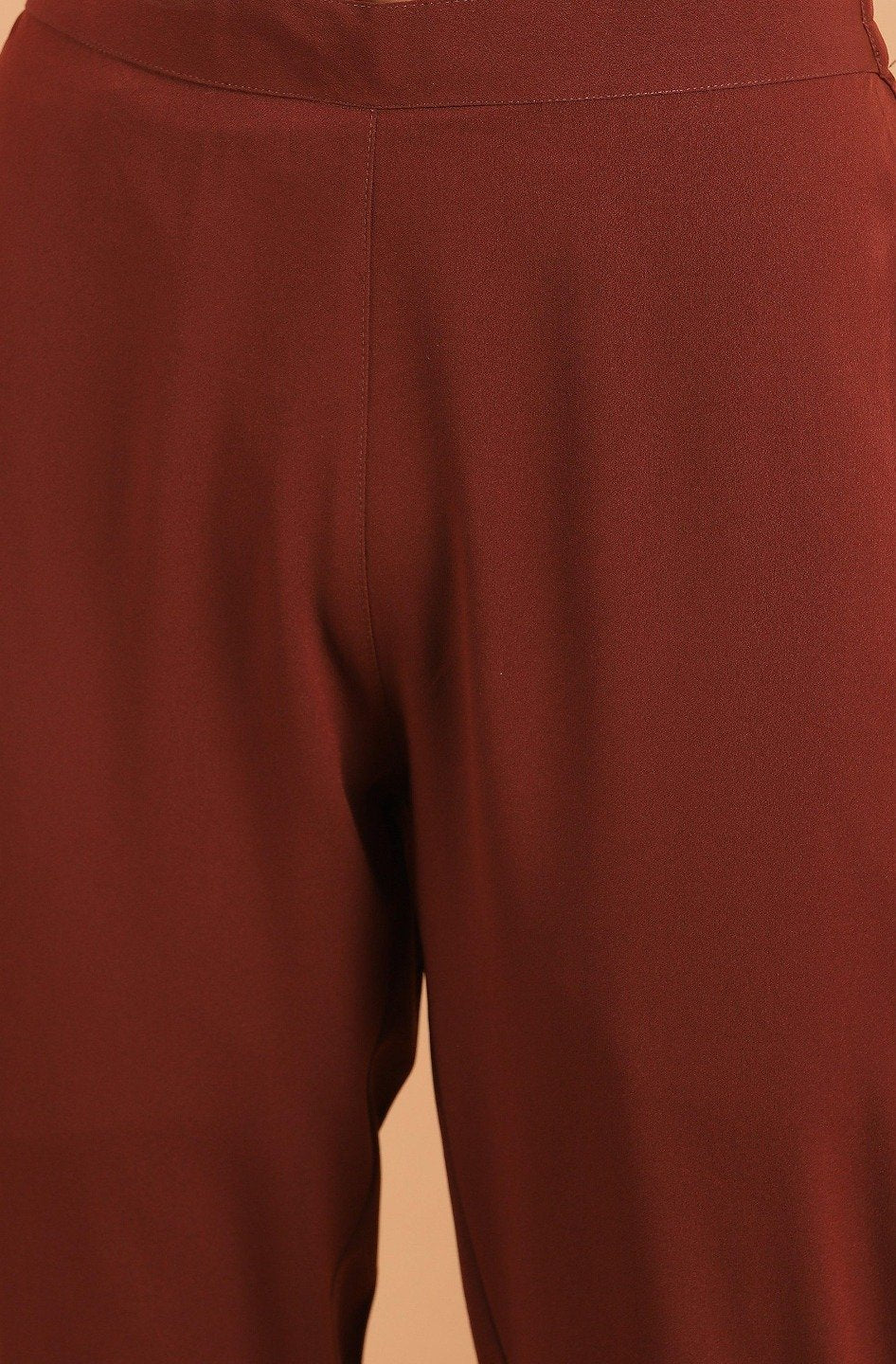 Women's Brown Georgette Top With Pa