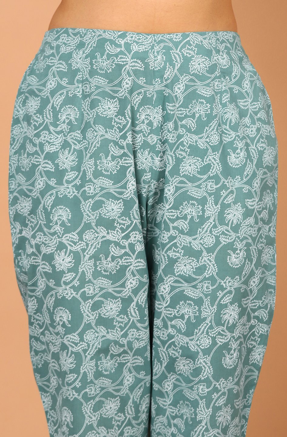 Women's Turquoise Cotton Kurta With Pant And Dupat