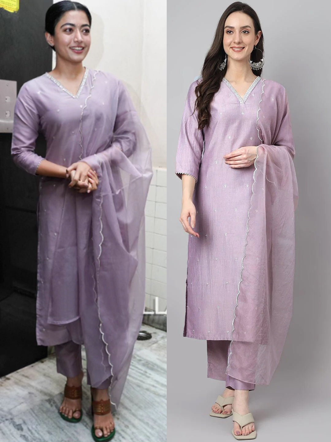 Women's Lavender Solid CHINON  Kurta Set