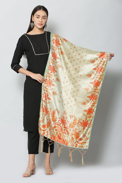 Women's Orange Color Polyster Velvet  Digital Printed Dupatta