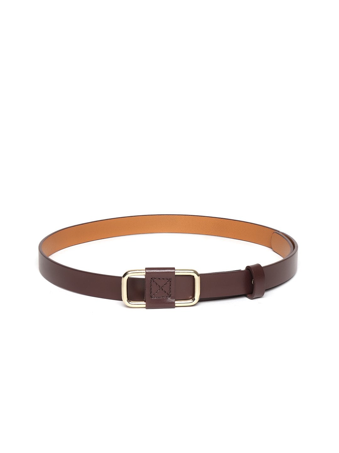 Women's Brown Slider Buckle Slim Leather Belt