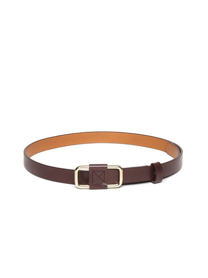 Women's Brown Slider Buckle Slim Leather Belt