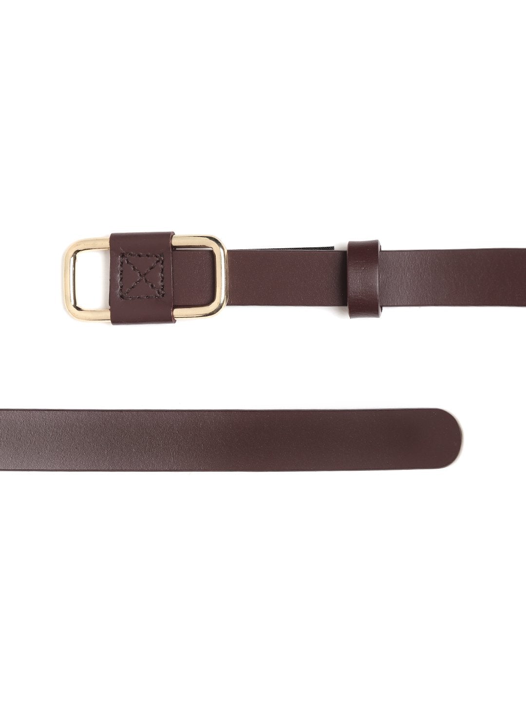 Women's Brown Slider Buckle Slim Leather Belt