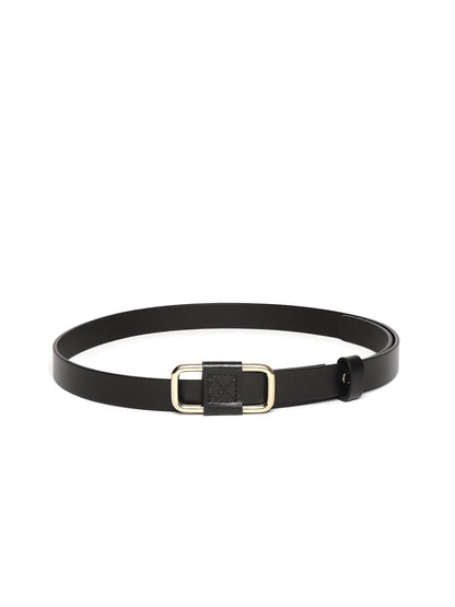 Women's Black Slider Buckle Slim Leather Belt