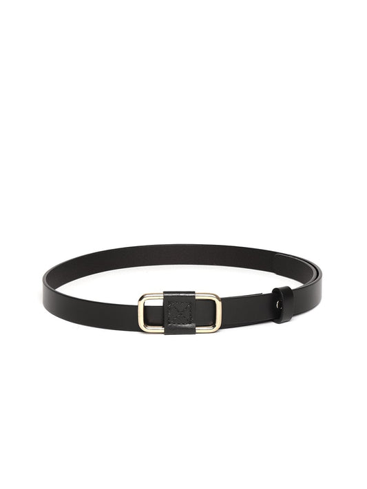 Women's Black Slider Buckle Slim Leather Belt