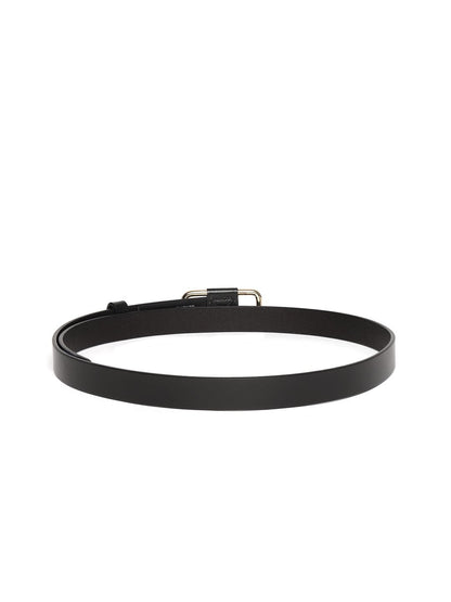 Women's Black Slider Buckle Slim Leather Belt