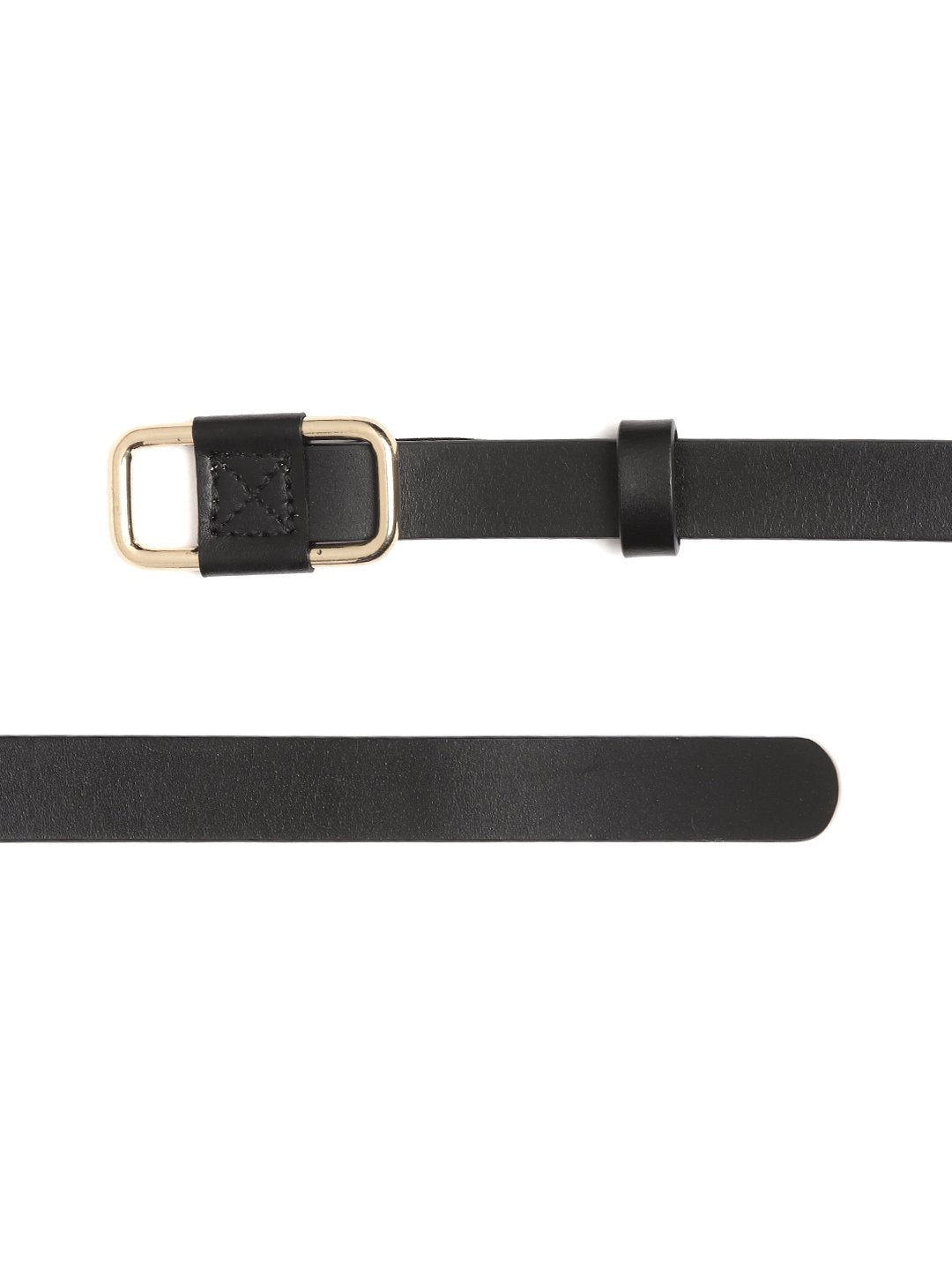 Women's Black Slider Buckle Slim Leather Belt