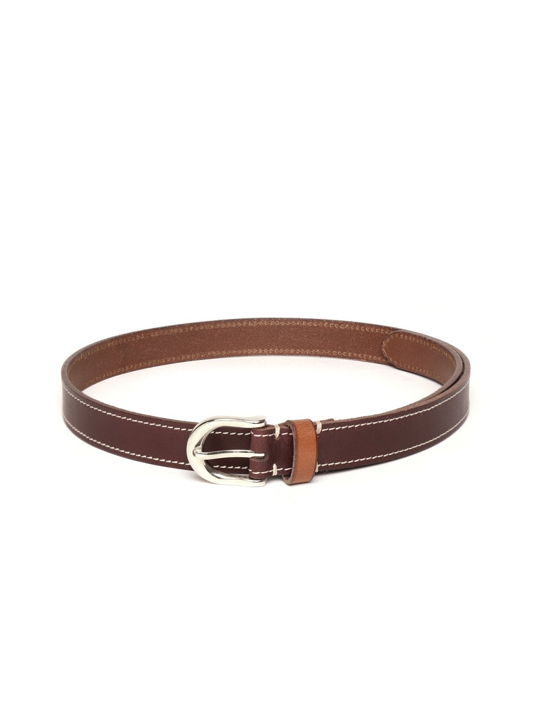 Women's Burgundy Stitch Detail Leather Belt