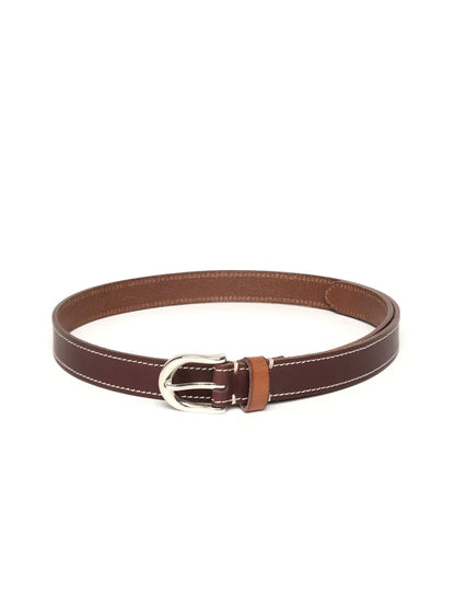 Women's Burgundy Stitch Detail Leather Belt