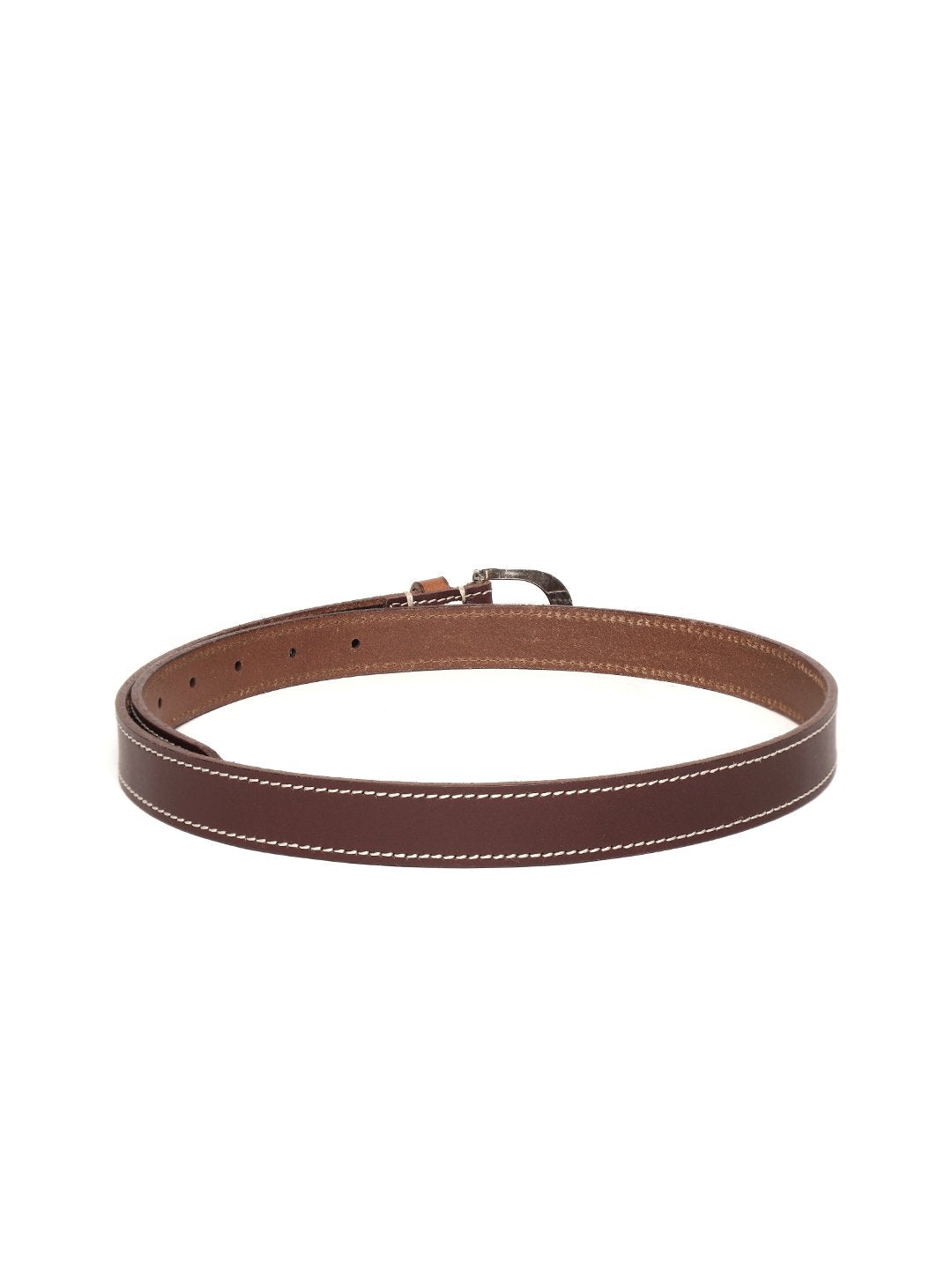 Women's Burgundy Stitch Detail Leather Belt