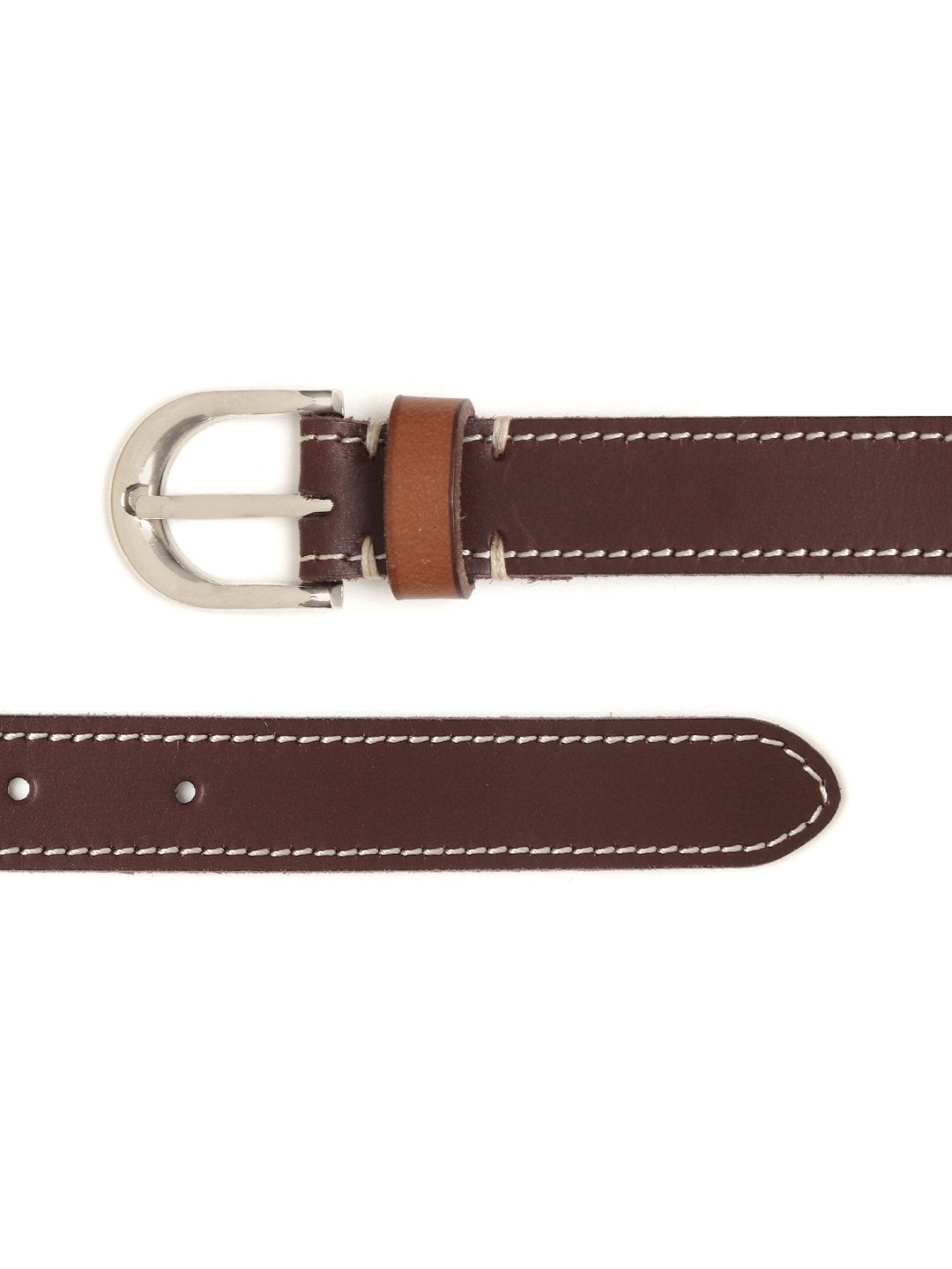 Women's Burgundy Stitch Detail Leather Belt