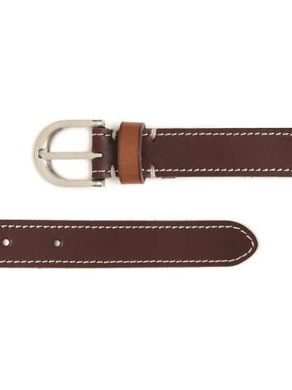Women's Burgundy Stitch Detail Leather Belt