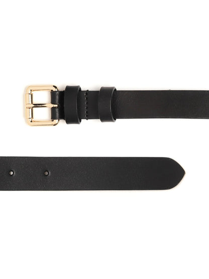 Women's Black Double Loop Leather Belt