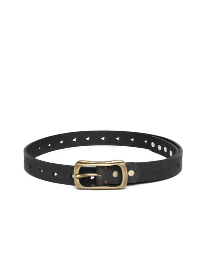 Women's Black Heart Holes Studded Leather Belt