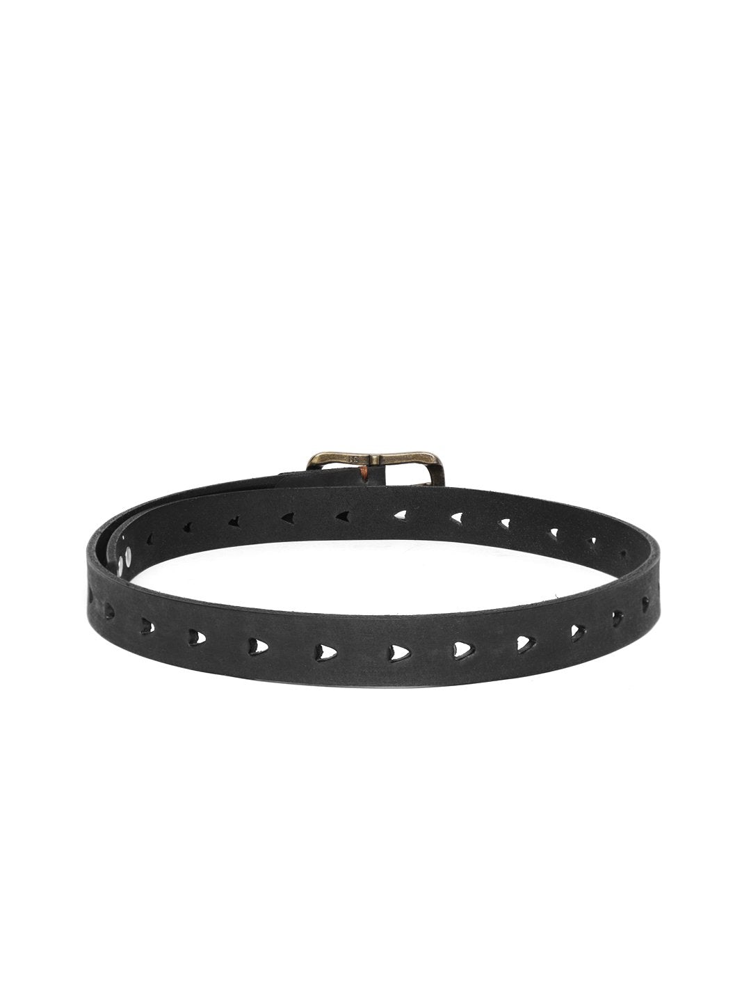 Women's Black Heart Holes Studded Leather Belt
