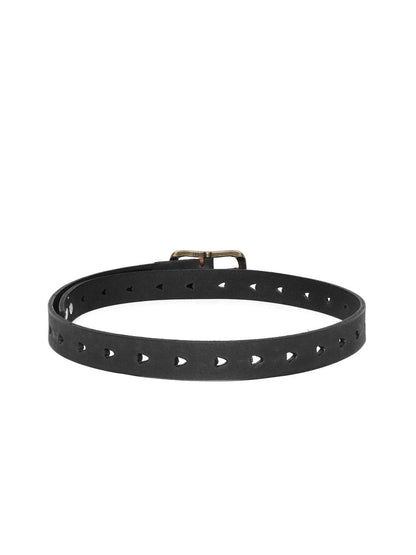 Women's Black Heart Holes Studded Leather Belt