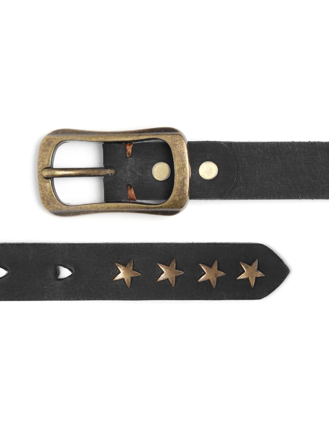 Women's Black Heart Holes Studded Leather Belt