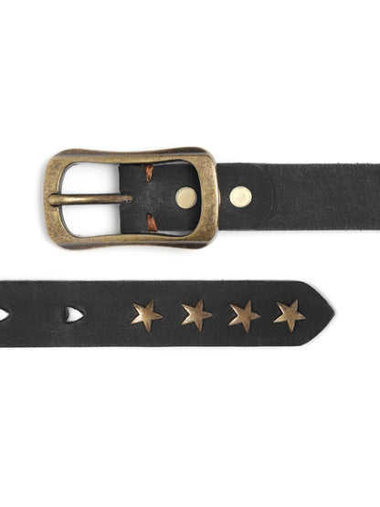 Women's Black Heart Holes Studded Leather Belt