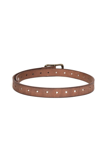 Women's Brown Heart Holes Studded Leather Belt