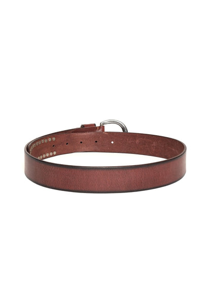 Women's Maroon Broad Silver Studded Leather Belt