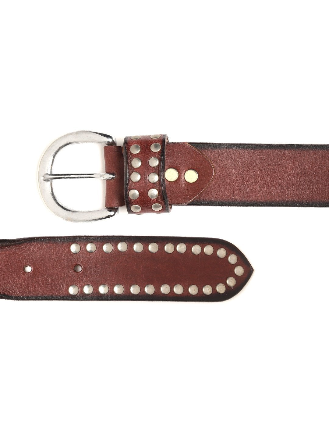 Women's Maroon Broad Silver Studded Leather Belt