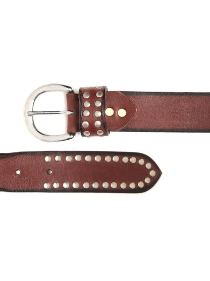 Women's Maroon Broad Silver Studded Leather Belt