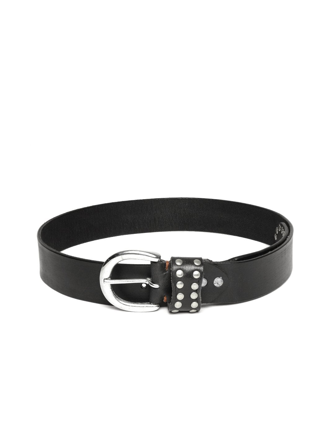 Women's Black Broad Silver Studded Leather Belt