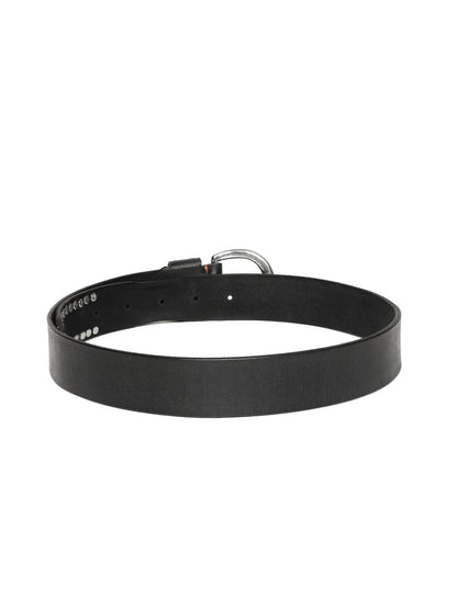 Women's Black Broad Silver Studded Leather Belt