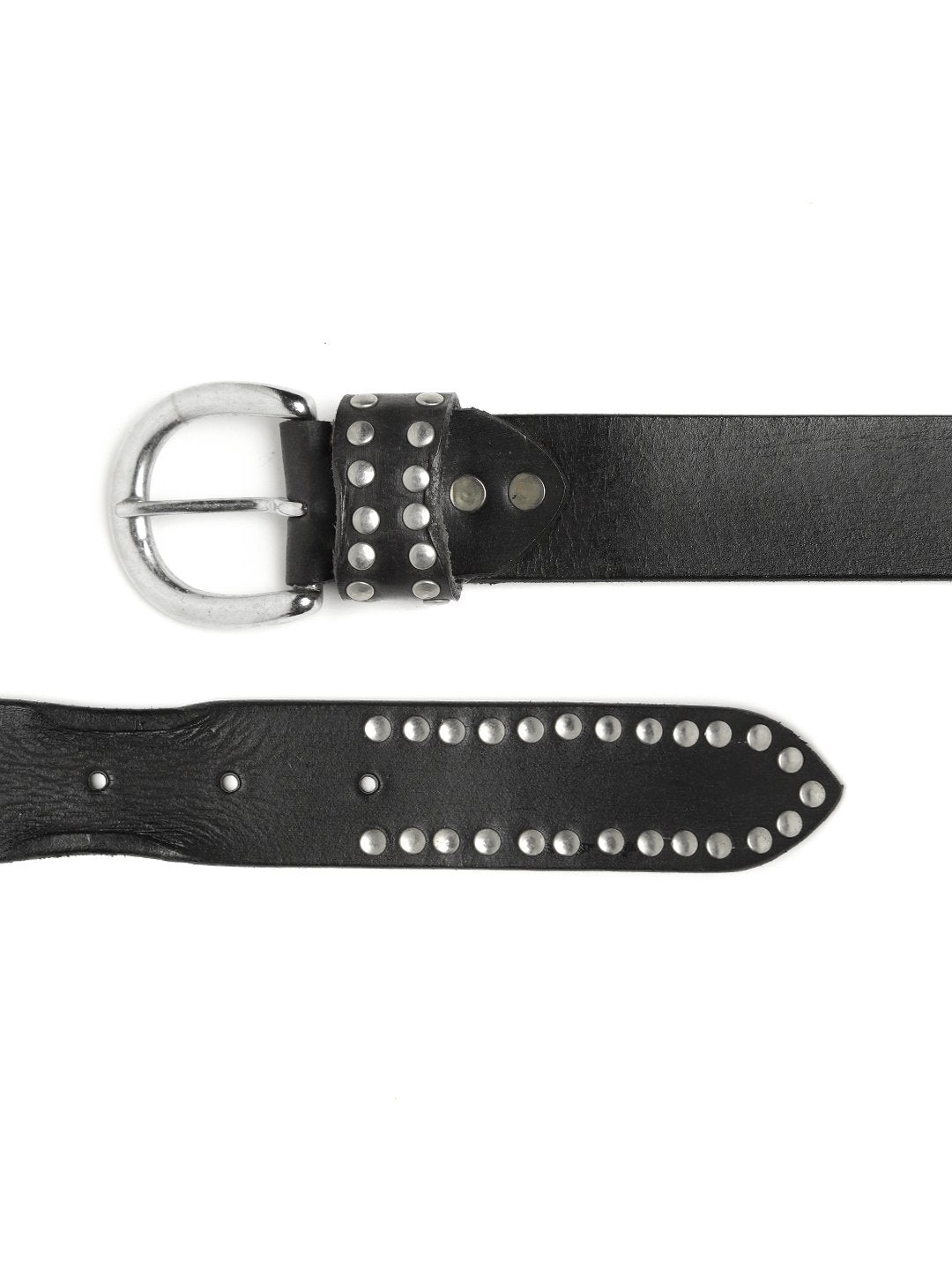 Women's Black Broad Silver Studded Leather Belt
