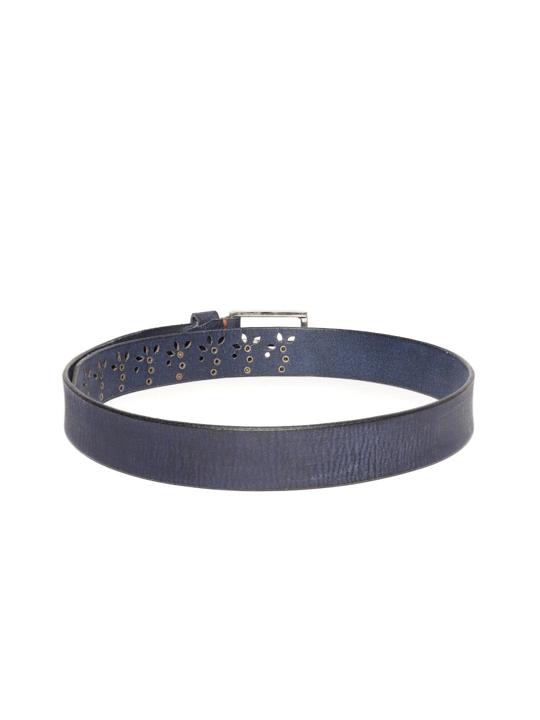 Women's Blue Broad Gunmetal Studded Leather Belt