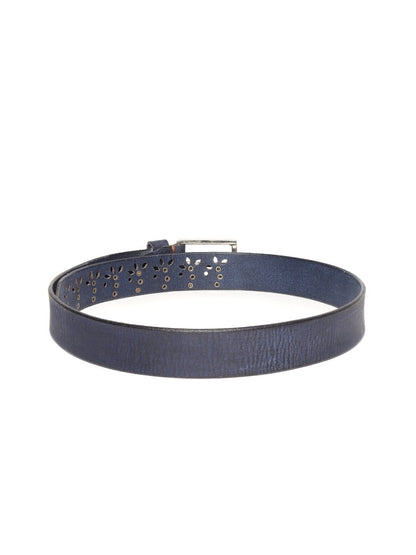 Women's Blue Broad Gunmetal Studded Leather Belt