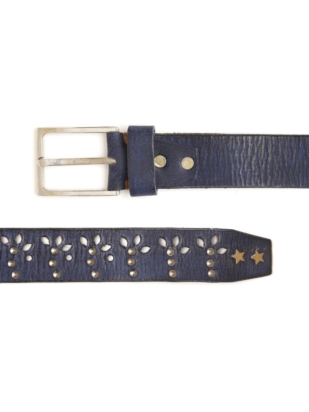 Women's Blue Broad Gunmetal Studded Leather Belt
