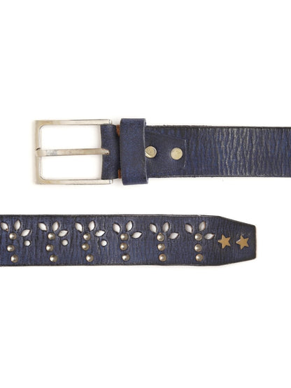 Women's Blue Broad Gunmetal Studded Leather Belt