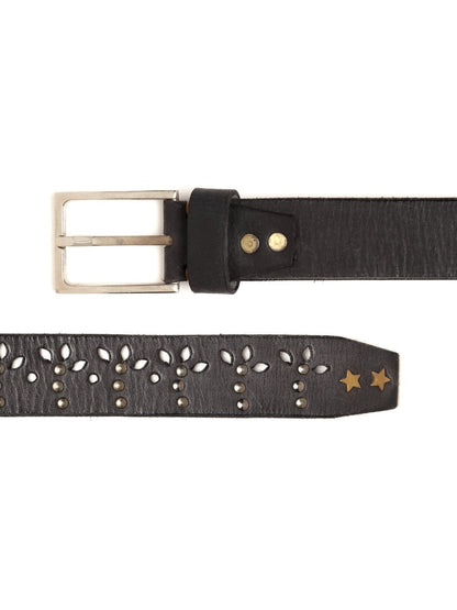 Women's Black Broad Gunmetal Studded Leather Belt