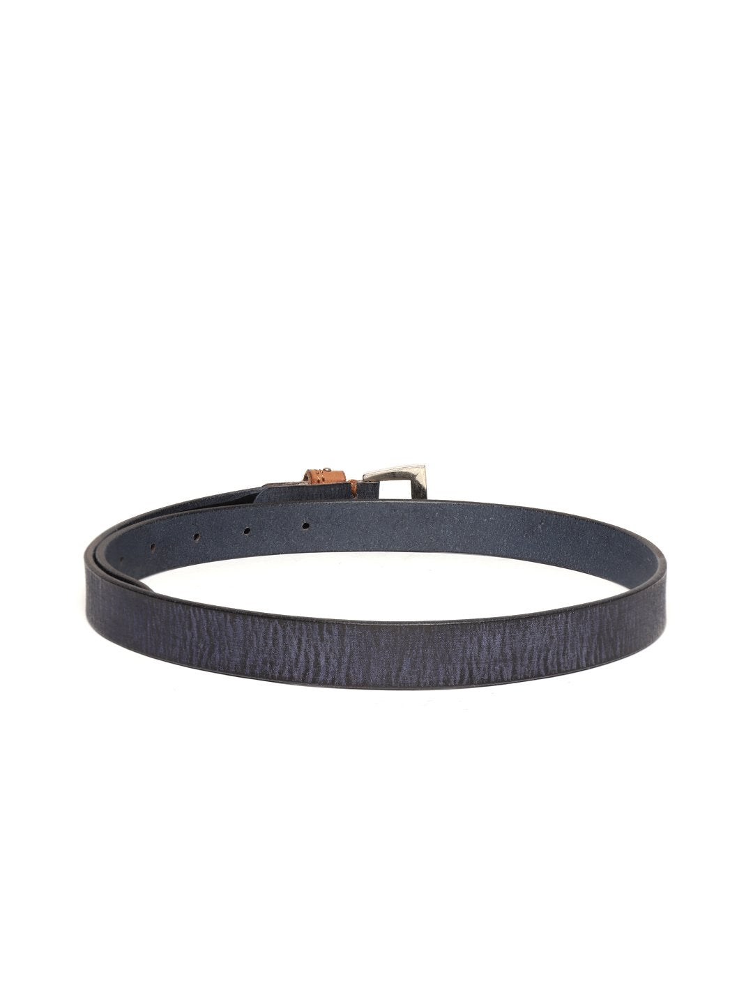 Women's Blue Slim Contrast Studded Loop Leather Belt