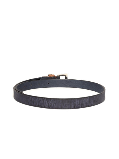 Women's Blue Slim Contrast Studded Loop Leather Belt