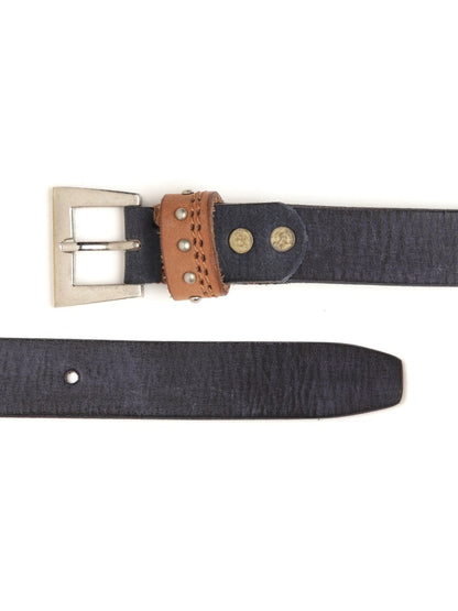 Women's Blue Slim Contrast Studded Loop Leather Belt