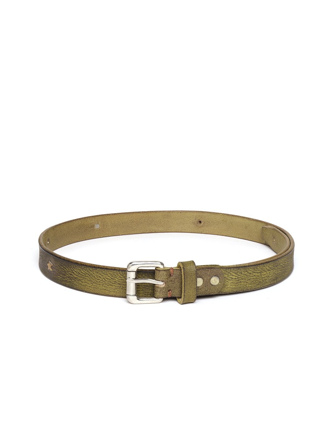 Women's Olive Star Studded Leather Belt