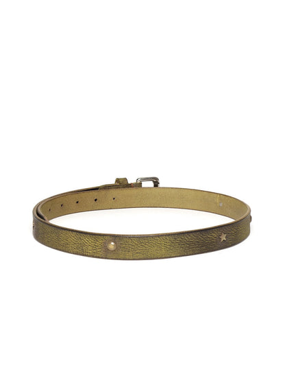 Women's Olive Star Studded Leather Belt