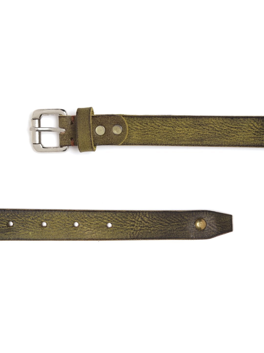 Women's Olive Star Studded Leather Belt