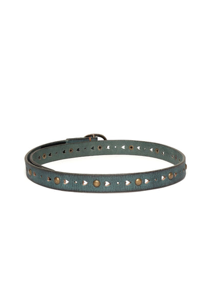 Women's Green Heart Holes Studded Leather Belt