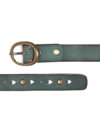 Women's Green Heart Holes Studded Leather Belt