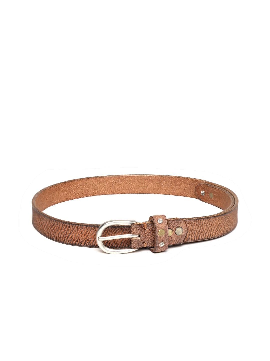 Women's Brown Leather Diamante Studded Belt