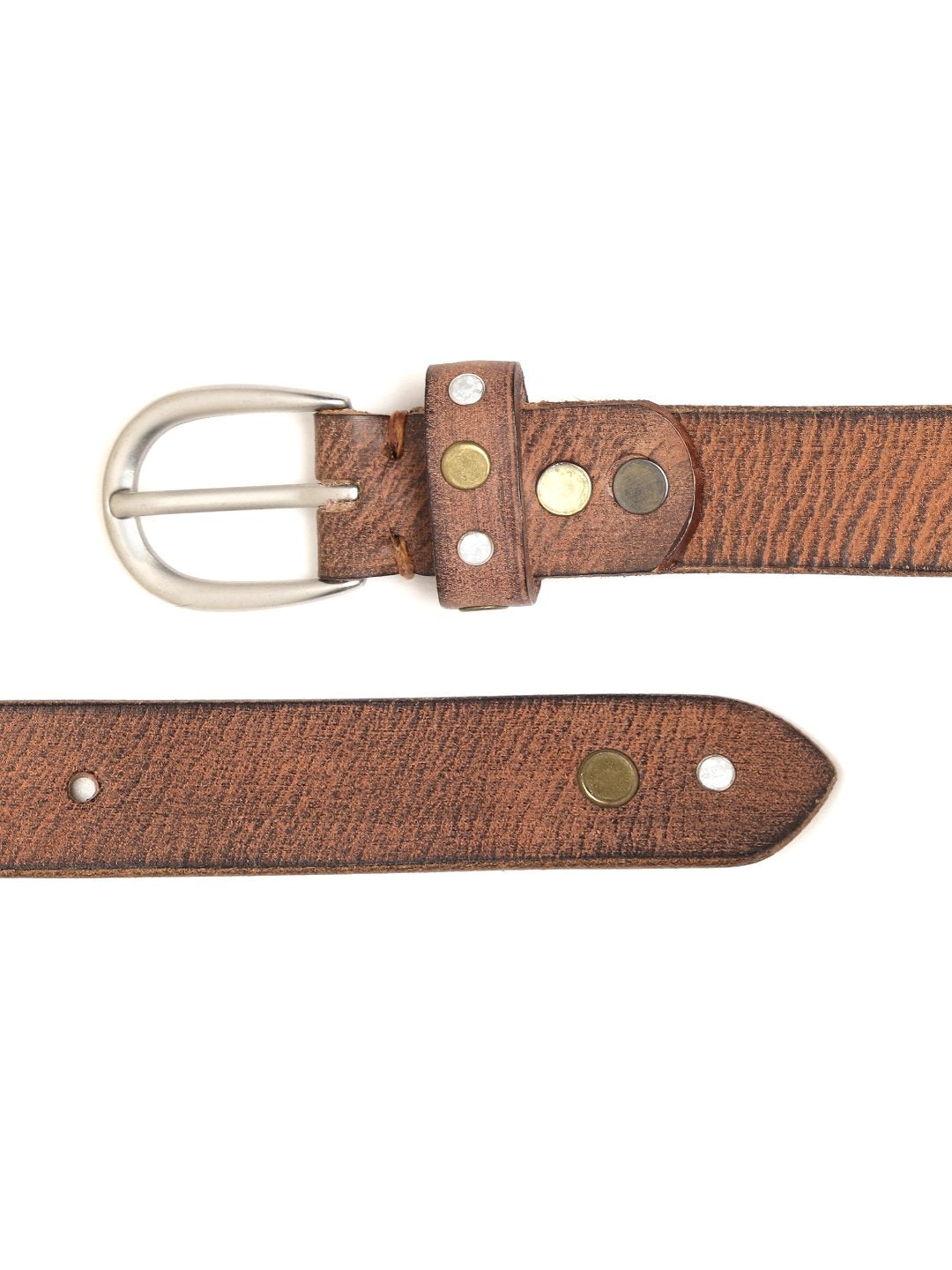 Women's Brown Leather Diamante Studded Belt