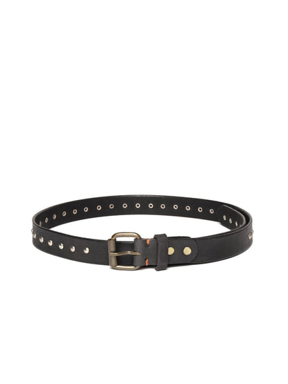 Women's Black Double Rivet Row Leather Belt