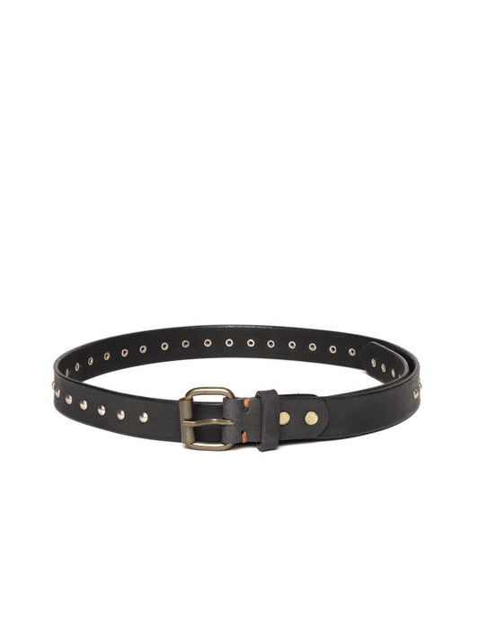 Women's Black Double Rivet Row Leather Belt