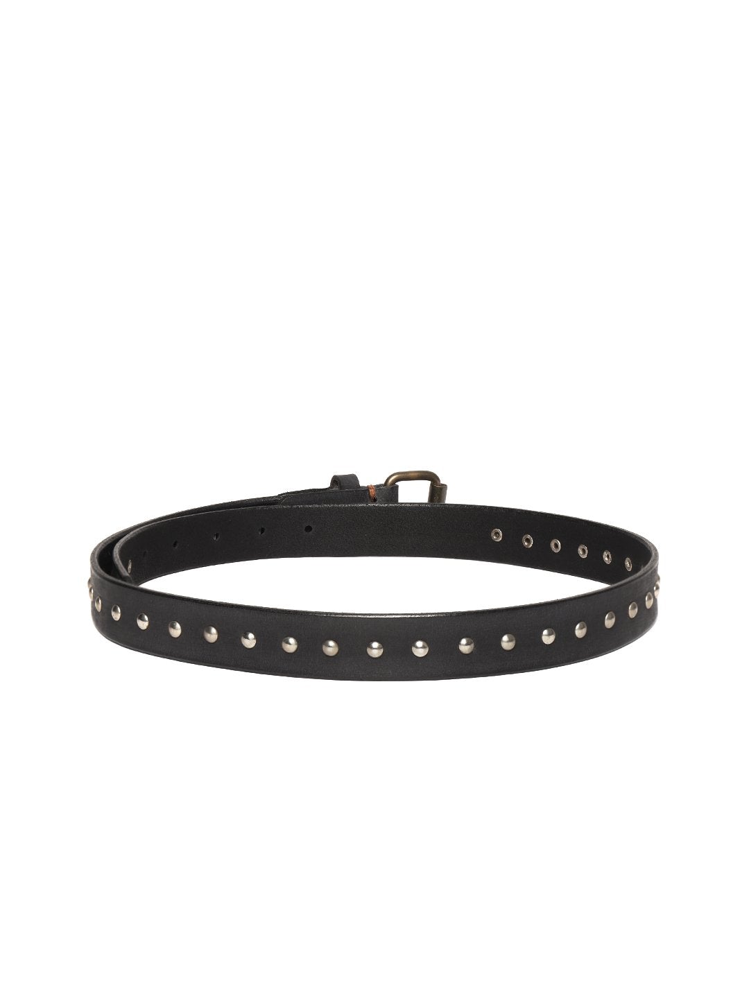 Women's Black Double Rivet Row Leather Belt
